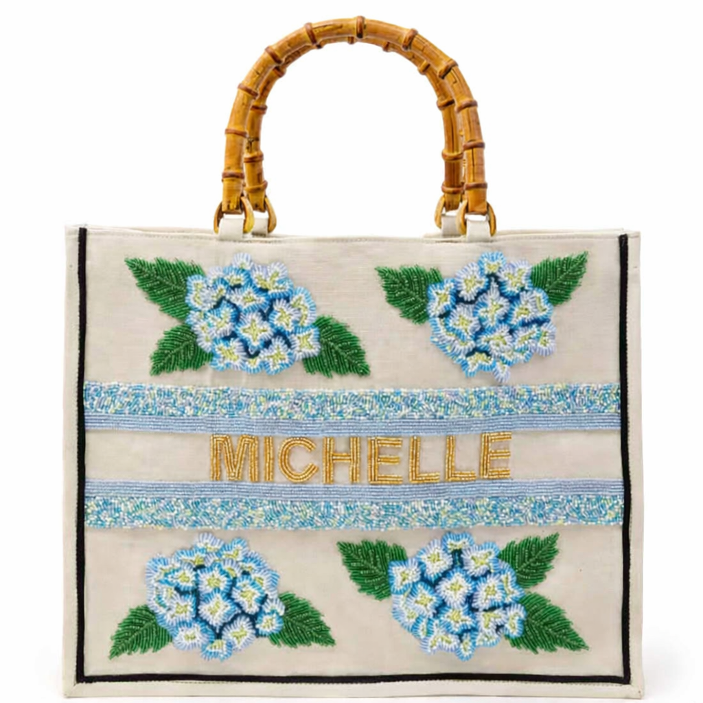 Hydrangea Tote w Bamboo Handles